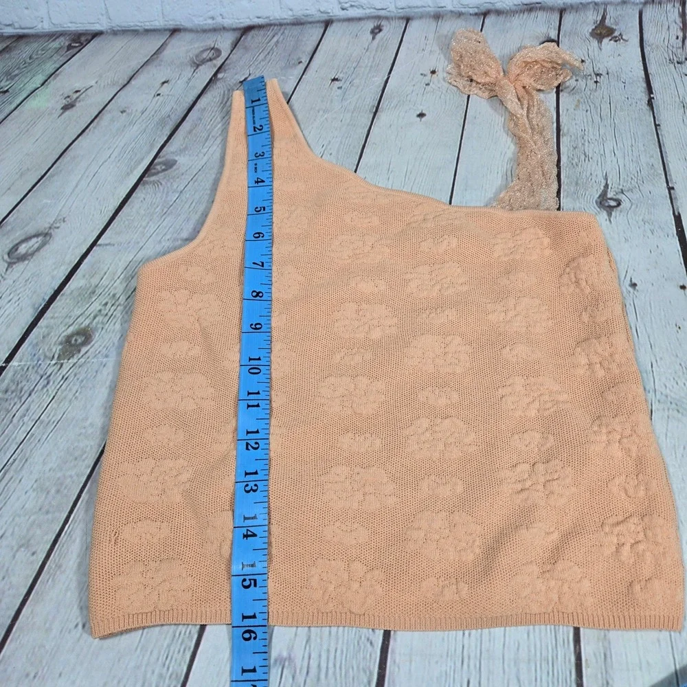 Zara Girls Peach One Shoulder Knit Top Metallic Bow Detail Size 11-12 152cm